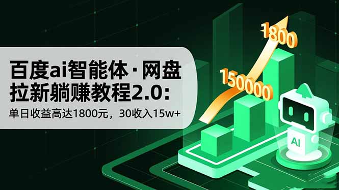 百度ai智能体·网盘拉新躺赚教程2.0：单日收益高达1800元，30收入15w+-87创业网
