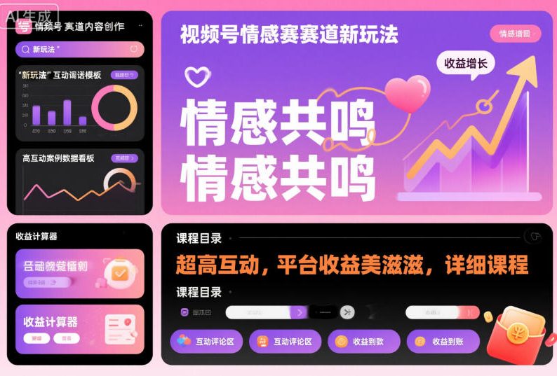 视频号情感赛道新玩法，超高互动，平台收益美滋滋，详细课程-87创业网