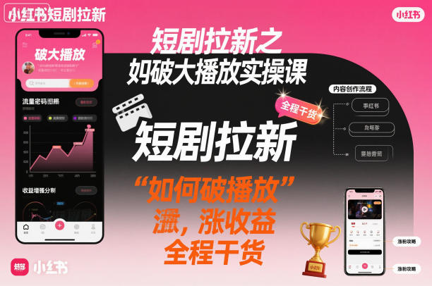 短剧拉新之小红书如何破大播放实操课，如何破播放，涨收益，全程干货-87创业网