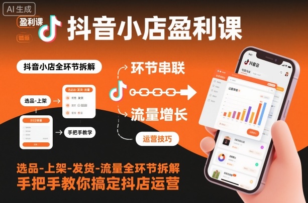 抖音小店盈利课-选品-上架-发货-流量全环节拆解，手把手教你搞定抖店运营-87创业网