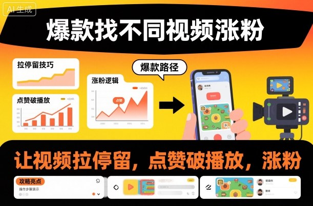 爆款找不同视频涨粉，让视频拉停留，实现点赞，破播放，涨粉-87创业网