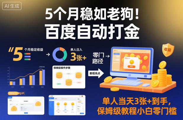 5个月稳如老狗！百度自动打金，单人当天3张+到手，保姆级教程小白零门槛【揭秘】-87创业网