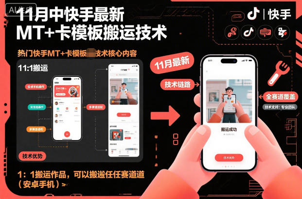 11月中快手最新MT+卡模板搬运技术，1：1搬运作品，可以搬运任何赛道(安卓手机)-87创业网