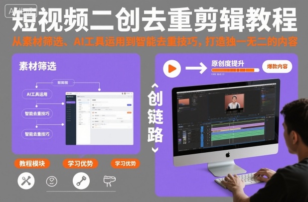 短视频二创去重剪辑教程，从素材筛选、AI工具运用到智能去重技巧，打造独一无二的内容-87创业网