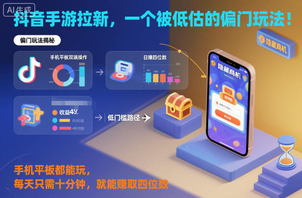 抖音手游拉新，一个被低估的偏门玩法！手机平板都能玩，每天只需十分钟，就能賺取四位数【揭秘】-87创业网
