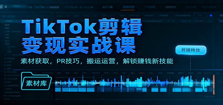TikTok剪辑变现实战课：素材获取，PR技巧，搬运运营，解锁赚钱新技能-87创业网