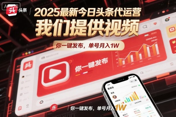 2025最新今日头条代运营，我们提供视频，你一键发布，单号月入1W【揭秘】-87创业网