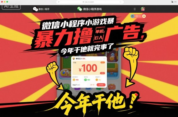 微信小程序小游戏暴力撸广告，单机日入100，今年干他就完事了-87创业网
