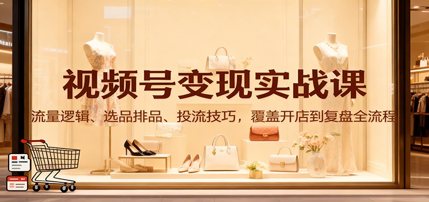 视频号变现实战课：流量逻辑、选品排品、投流技巧，覆盖开店到复盘全流程-87创业网