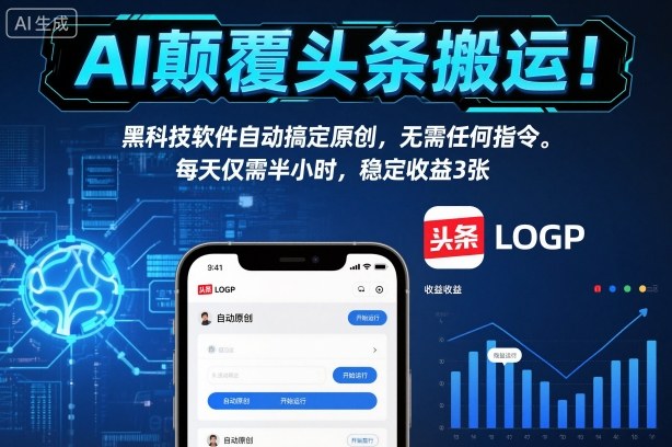 AI颠覆头条搬运！黑科技软件自动搞定原创，无需任何指令。每天仅需半小时，稳定收益3张【揭秘】-87创业网