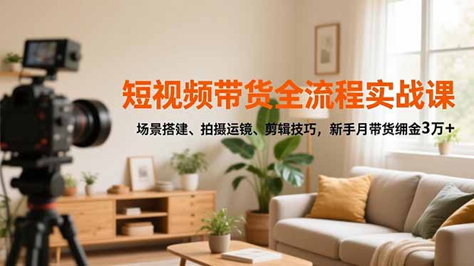 短视频带货全流程实战课，场景搭建、拍摄运镜、剪辑技巧，新手月带货佣金3万+-87创业网