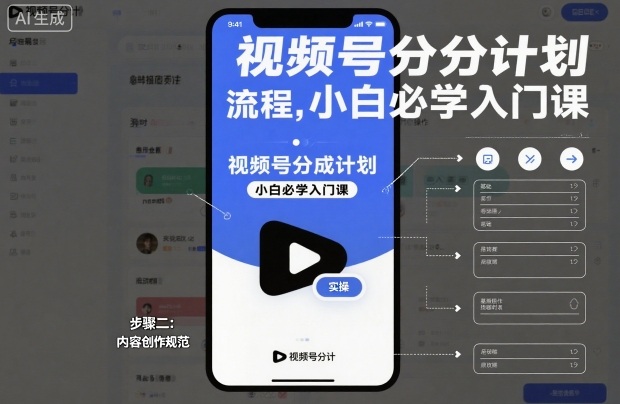 视频号分成计划实操流程，小白必学入门课-87创业网