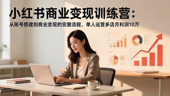 小红书商业变现训练营：从账号搭建到商业变现的完整流程，单人运营多店月利润10万-87创业网