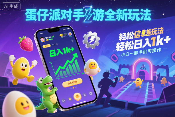 蛋仔派对手游全新玩法，轻松日入1k+，风口信息差玩法，当天见收益，小白一部手机可操作-87创业网