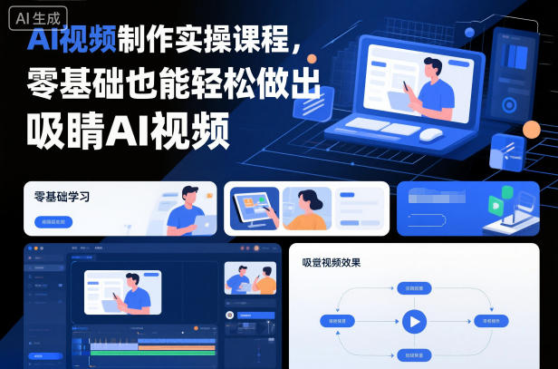 AI视频制作实操课程，零基础也能轻松做出吸睛AI视频-87创业网