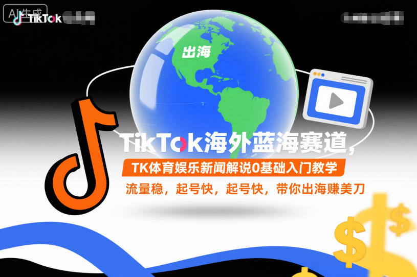 TikTok海外蓝海赛道，TK体育娱乐新闻解说0基础入门教学，流量稳，起号快，带你出海賺美刀-87创业网