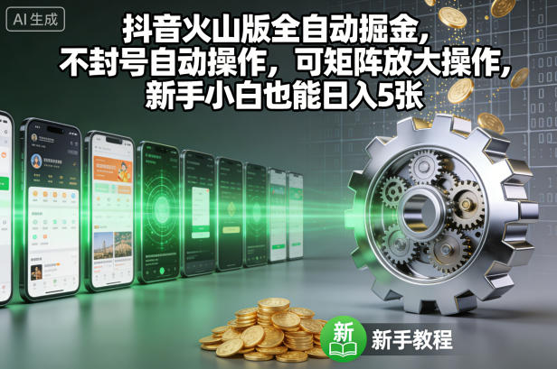 抖音火山版全自动掘金，不封号自动操作，可矩阵放大操作，新手小白也能日入5张【揭秘】-87创业网