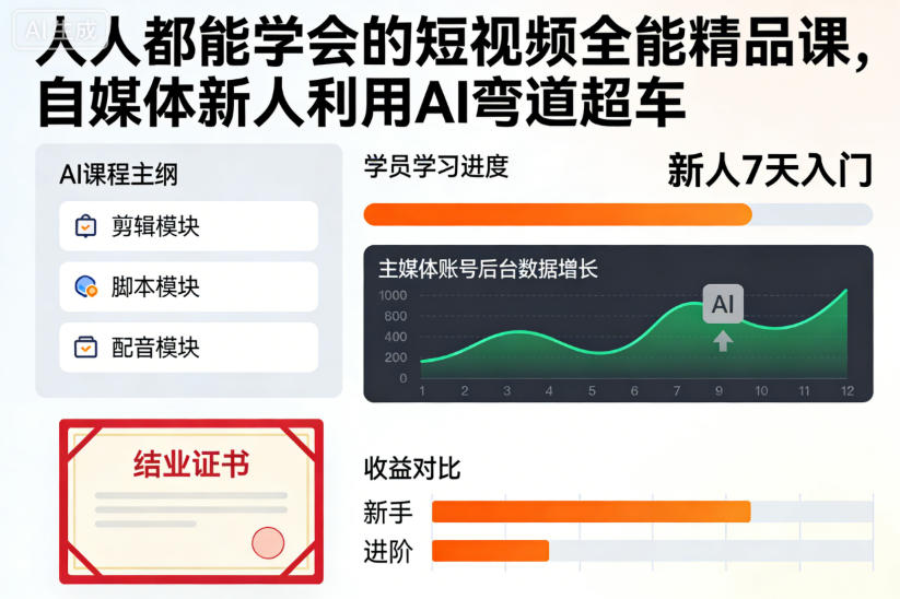 人人都能学会的短视频全能精品课，自媒体新人利用AI弯道超车-87创业网