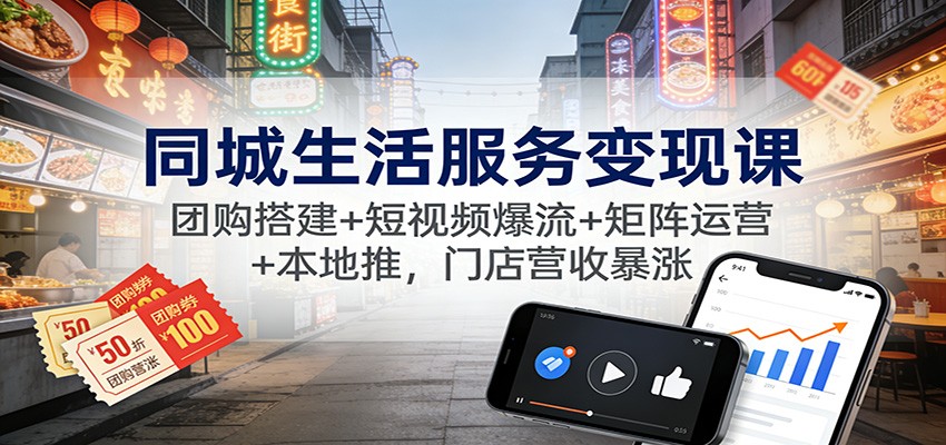 同城生活服务变现课：团购搭建+短视频爆流+矩阵运营+本地推，门店营收暴涨-87创业网
