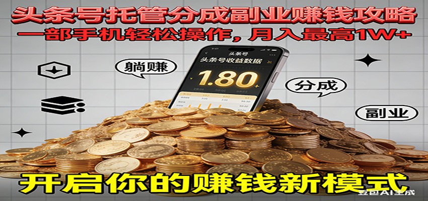 全程托管今日头条，一部手机就可以开干，最高躺赚1W+-87创业网