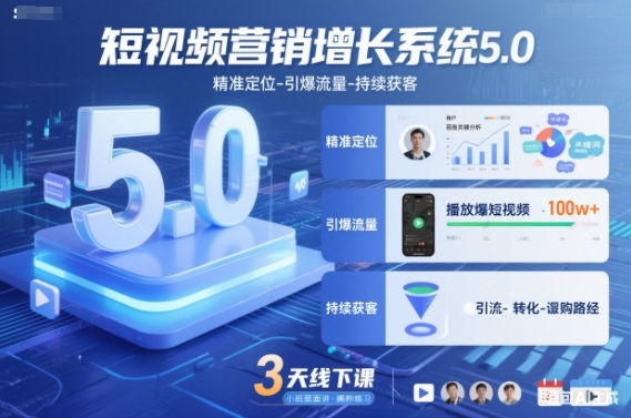短视频营销增长系统5.0，精准定位-引爆流量-持续获客，3天线下课(音频+图片)-87创业网