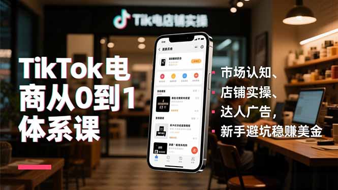 TikTok电商从0到1体系课，市场认知、店铺实操、达人广告，新手避坑稳赚美金-87创业网