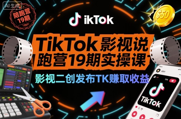 TikTok影视解说陪跑营19期实操课，影视二创发布TK賺取收益，万播收益50美金(更新)-87创业网