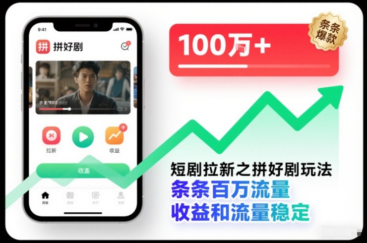 短剧拉新之拼好剧玩法，条条百万流量，收益和流量稳定-87创业网