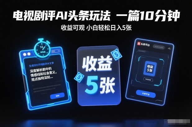 电视剧评AI头条玩法,一篇10分钟,收益可观,小白轻松日入5张+【独家】-87创业网
