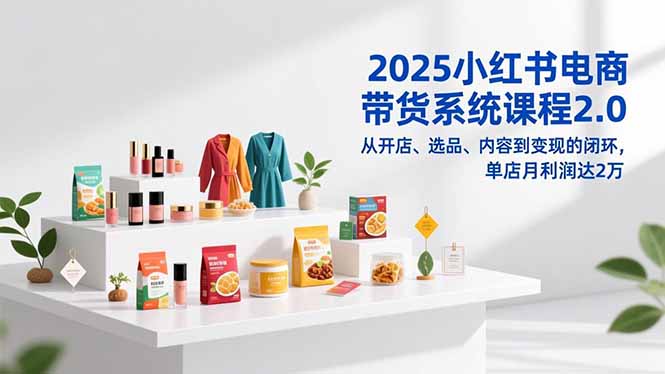 2025小红书电商带货系统课程2.0，从开店、选品、内容到变现的闭环，单店月利润达2万-87创业网