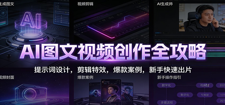 AI图文视频创作全攻略：提示词设计，剪辑特效，爆款案例，新手快速出片-87创业网