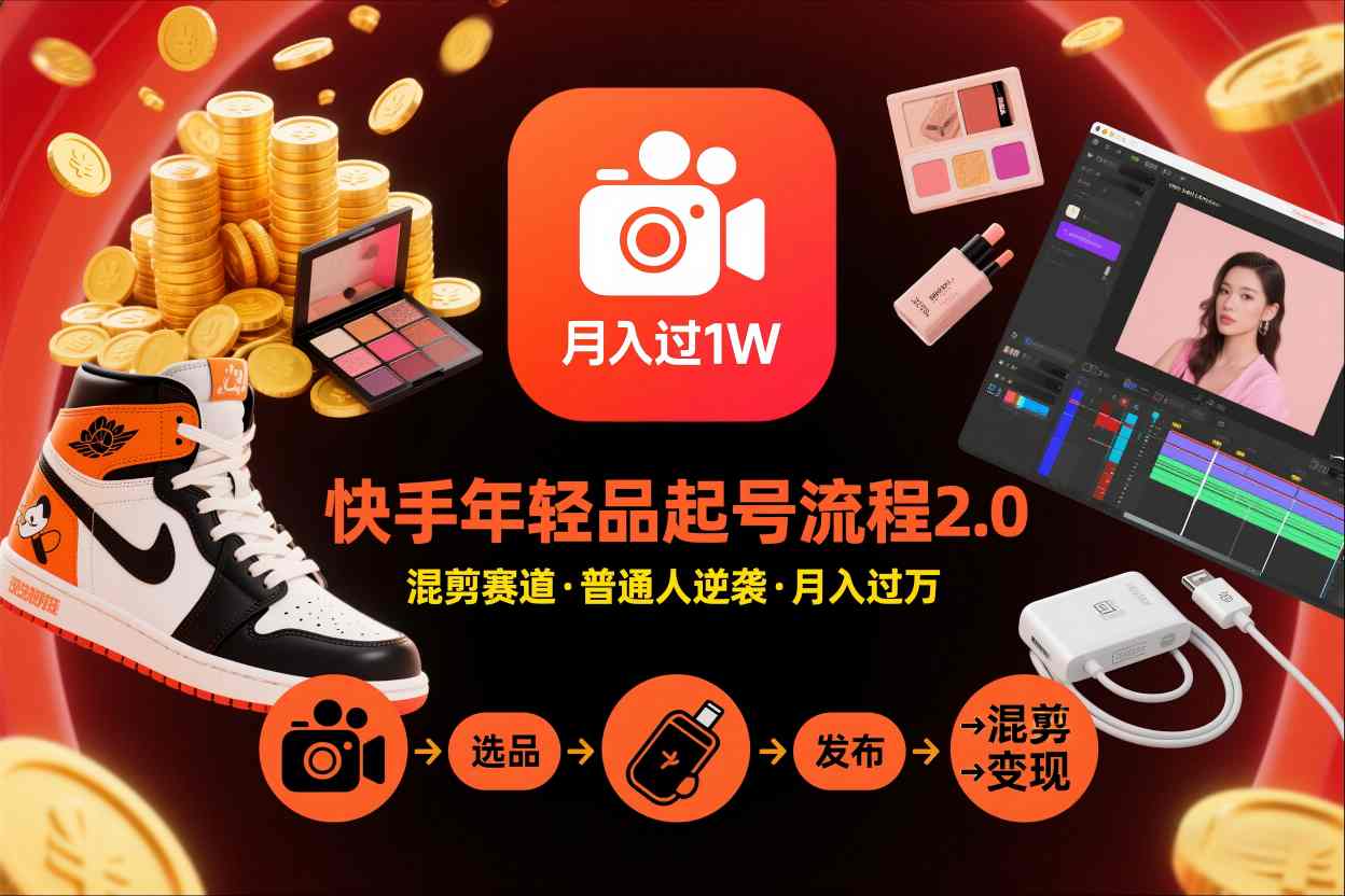 快手短视频带货年轻品起号流程2.0，快手年轻品混剪赛道，普通人也能月入过1W-87创业网