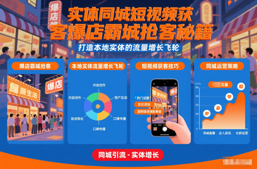 实体同城短视频获客爆店霸城抢客秘籍，打造本地实体的流量增长飞轮-87创业网