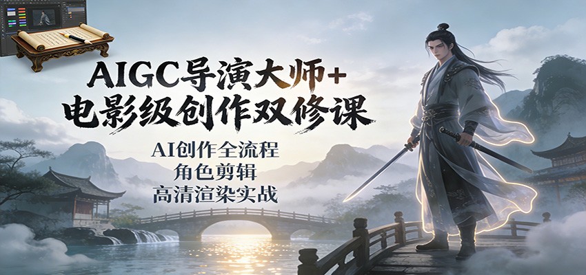 AIGC导演大师+电影级创作双修课：AI创作全流程、角色剪辑、高清渲染实战-87创业网