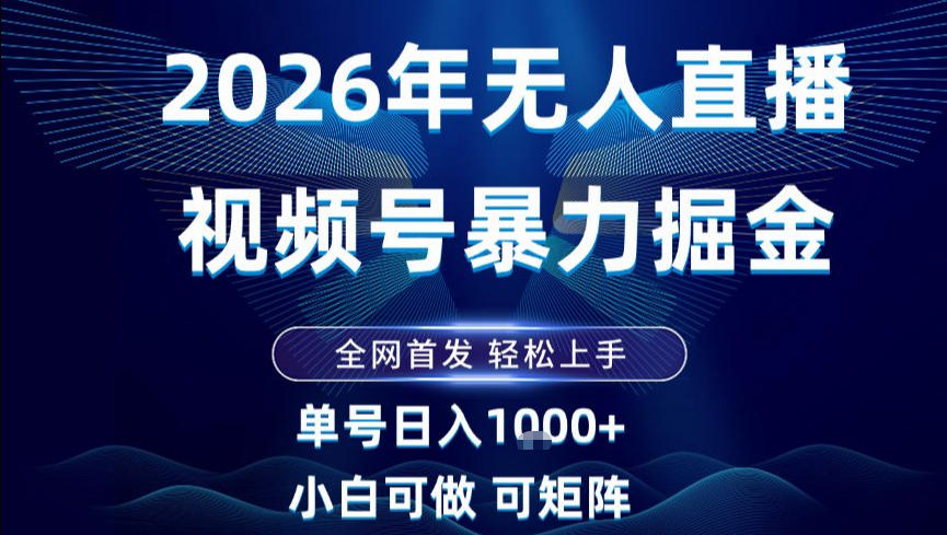 2026最新视频号无人直播掘金，全网首发，小白可以玩，长期稳定日入1k+【揭秘】-87创业网