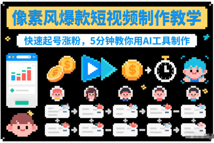 像素风爆款短视频制作教学，快速起号涨粉，5分钟教你用AI工具制作-87创业网