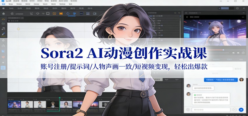 Sora2 AI动漫创作实战课：账号注册/提示词/人物声画一致/短视频变现，轻松出爆款-87创业网