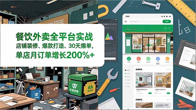 餐饮外卖全平台实战，店铺装修、爆款打造、30天爆单，手把手教学，单店月订单增长200%+-87创业网