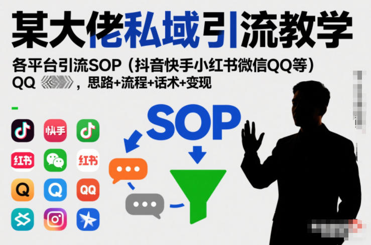 某大佬私域引流教学，各平台引流SOP(抖音快手小红书微信QQ等)，思路+流程+话术+变现-87创业网