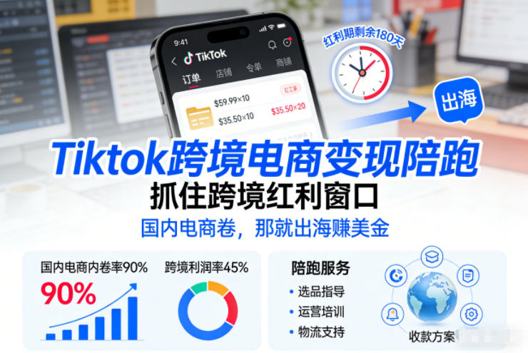 Tiktok跨境电商变现陪跑，抓住跨境红利窗口，国内电商卷，那就出海賺美金-87创业网