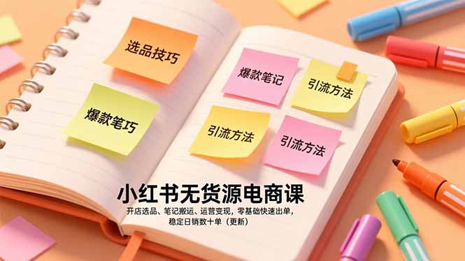 小红书无货源电商课，开店选品、笔记搬运、运营变现，零基础快速出单，稳定日销数十单(更新-87创业网