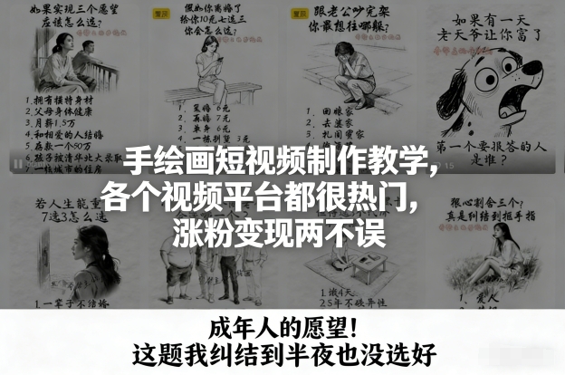 手绘画短视频制作教学，各个视频平台都很热门，涨粉变现两不误-87创业网