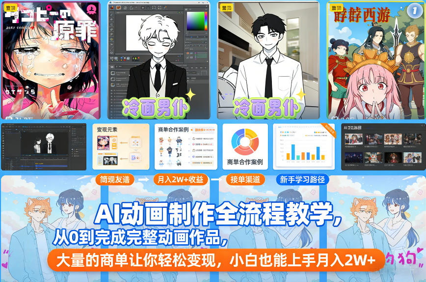 AI动画制作全流程教学，从0到完成完整动画作品，大量的商单让你轻松变现，小白也能上手月入2W+-87创业网