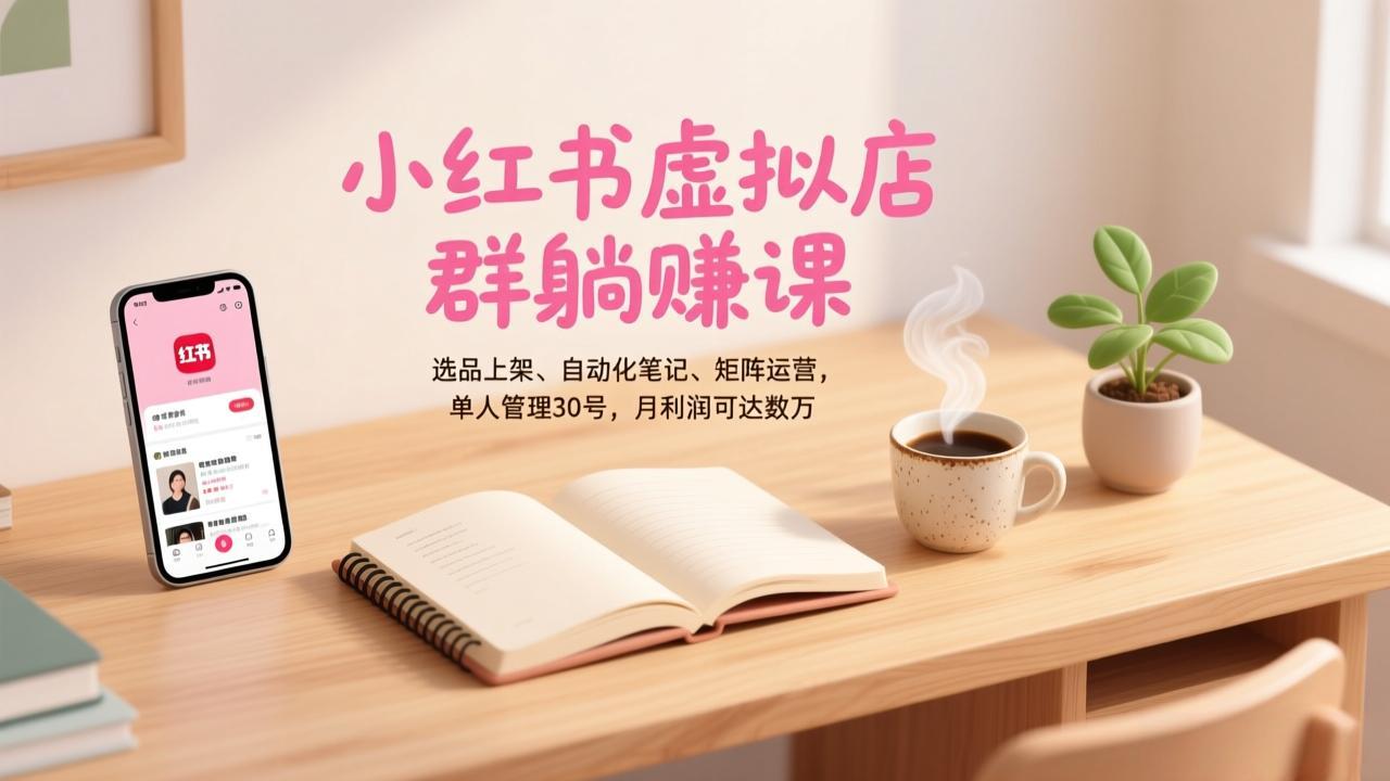 小红书虚拟店群躺赚课，选品上架、自动化笔记、矩阵运营，单人管理30号，月利润可达数万-87创业网