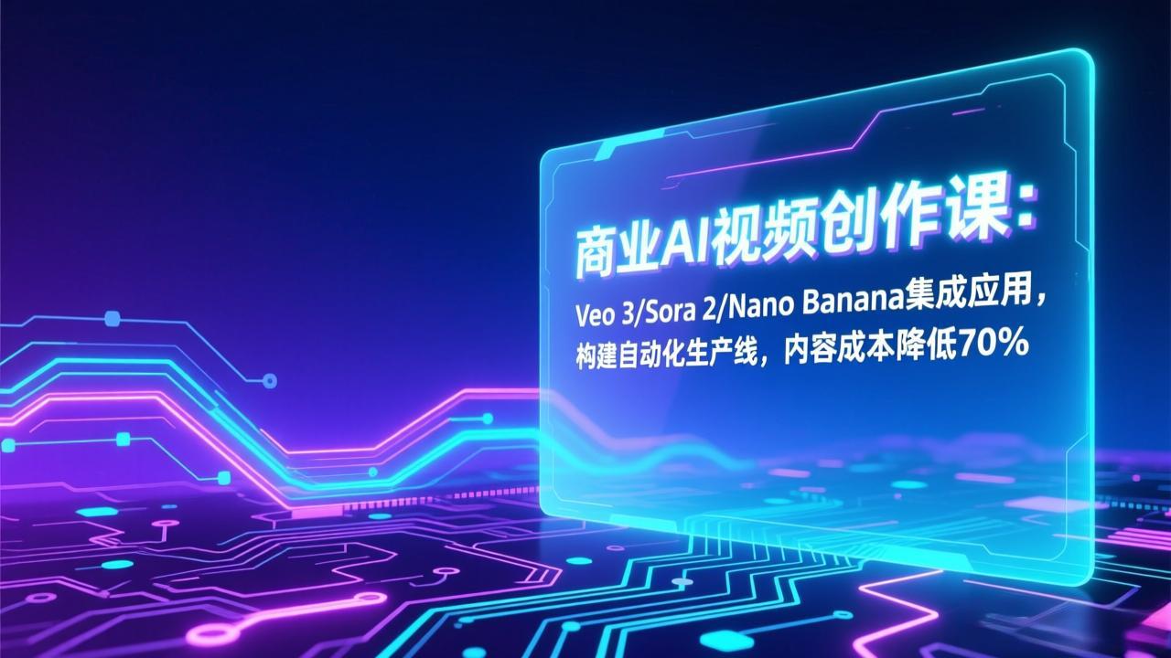 商业AI视频创作课：Veo 3/Sora 2/Nano Banana集成应用，构建自动化生产线，内容成本降低70%-87创业网
