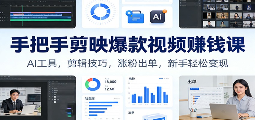 手把手剪映爆款视频赚钱课：AI工具，剪辑技巧，涨粉出单，新手轻松变现-87创业网