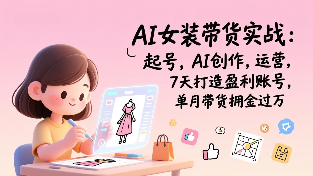 AI女装带货实战：起号，AI创作，运营，7天打造盈利账号，单月带货佣金过万-87创业网