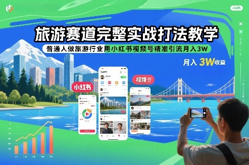 旅游赛道完整实战打法教学，普通人做旅游行业用小红书视频号精准引流月入3W-87创业网