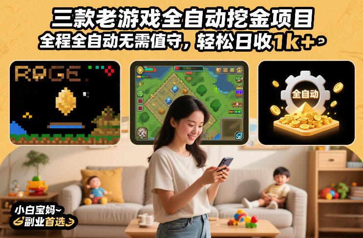 三款老游戏全自动挖金项目，全程全自动无需值守，轻松日收1k+，小白宝妈副业首选【揭秘】-87创业网