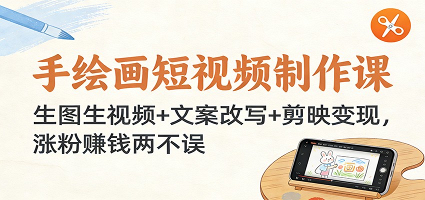 手绘画短视频制作课：生图生视频+文案改写+剪映变现，涨粉赚钱两不误-87创业网